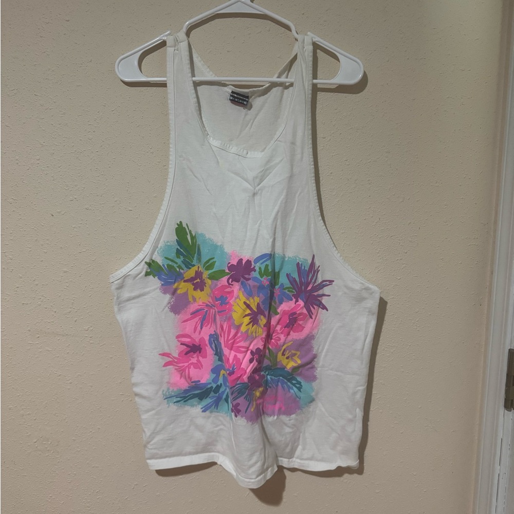Vintage Jantzen White Pink neon Graphic Tank Top